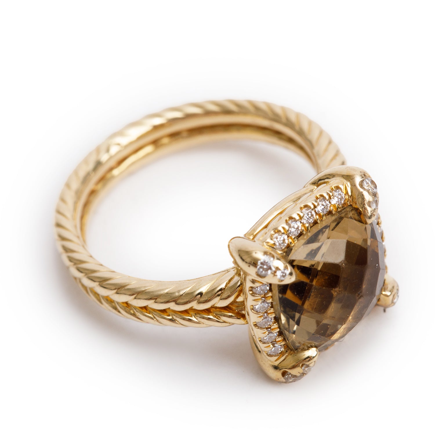 David Yurman 18k Yellow Gold Champagne Citrine & Diamond Chatelaine Ring, Size 5 w/ Box