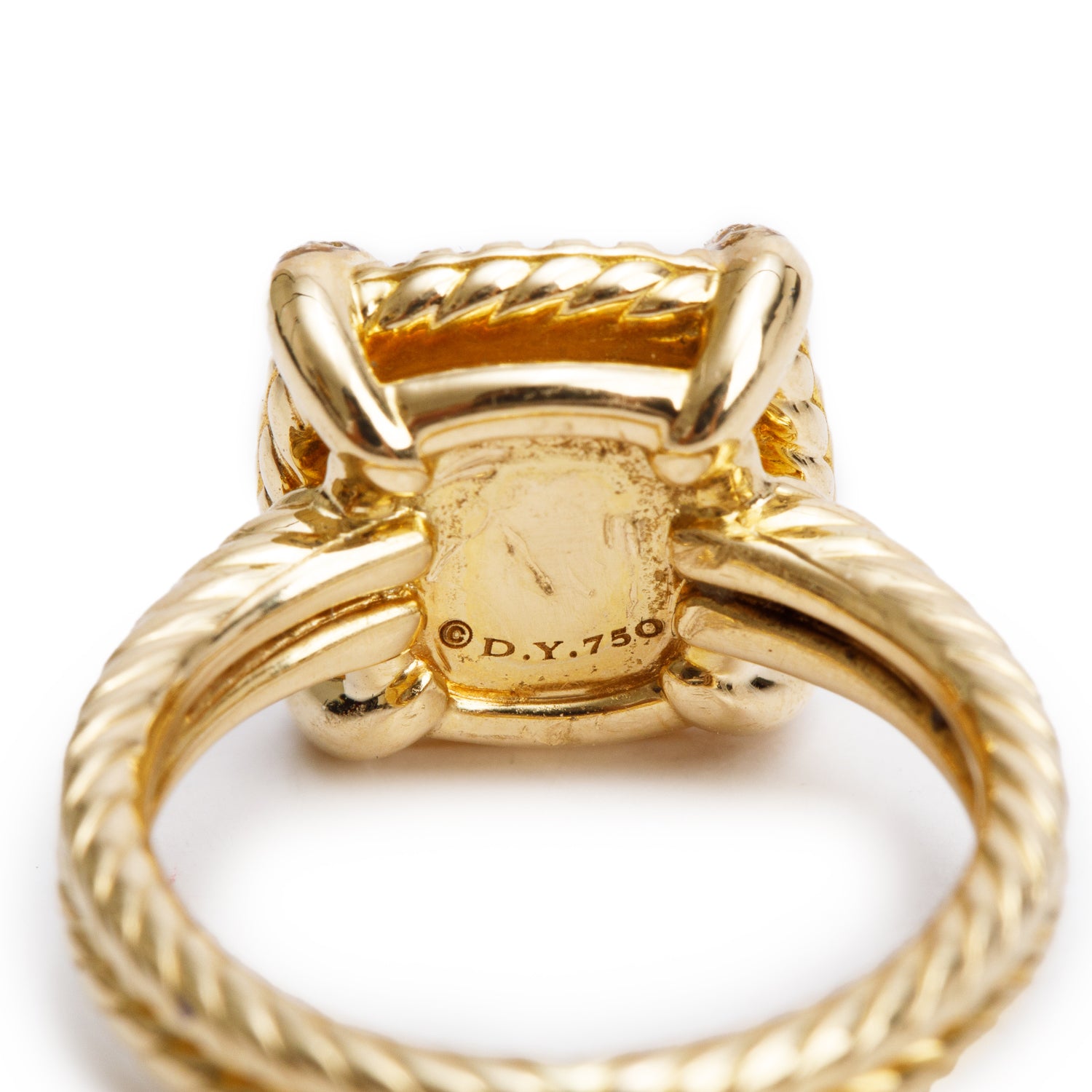 David Yurman 18k Yellow Gold Champagne Citrine & Diamond Chatelaine Ring, Size 5 w/ Box