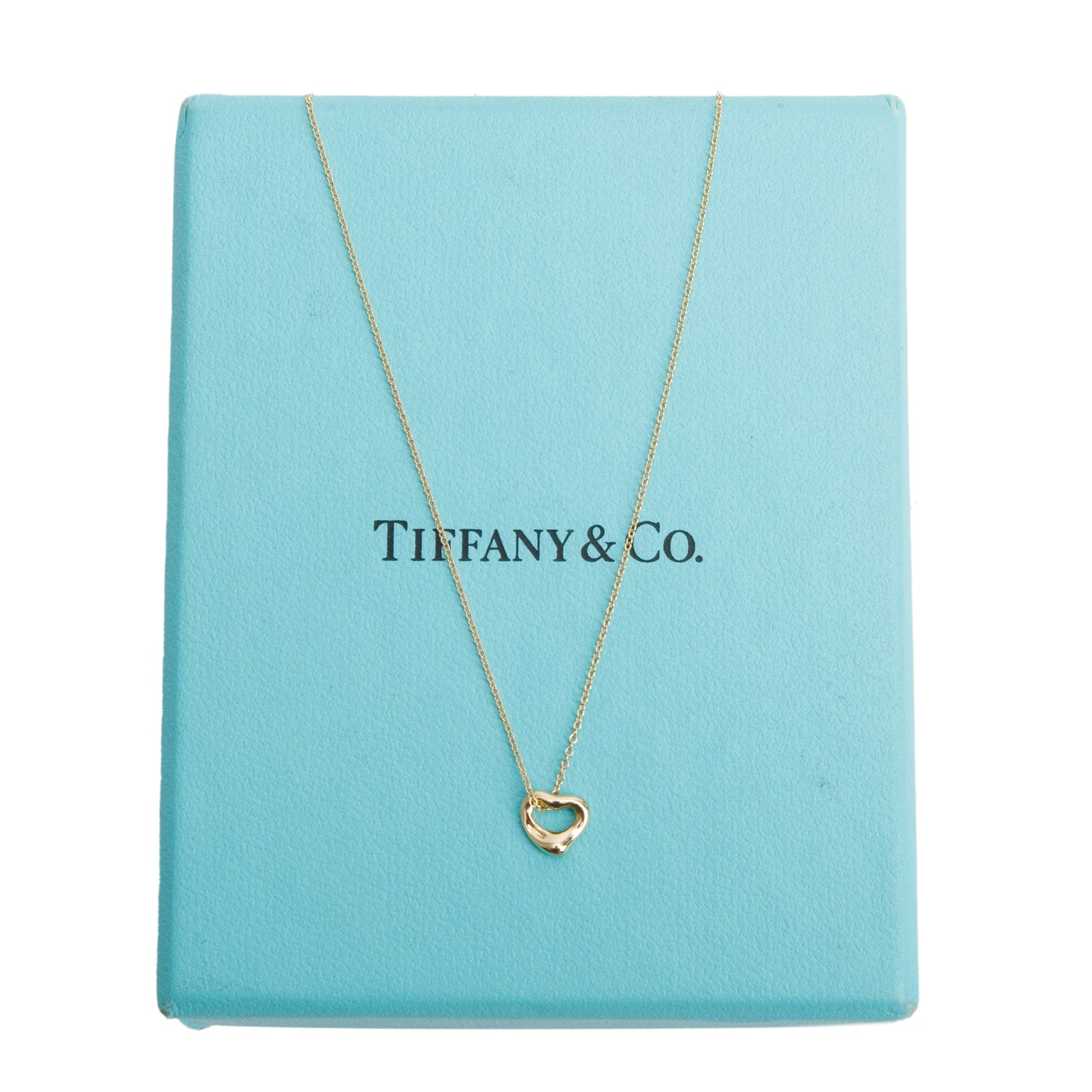 Tiffany & Co. Elsa Peretti 18k Yellow Gold Mini 7 MM Open Heart Pendant Necklace w/ Box