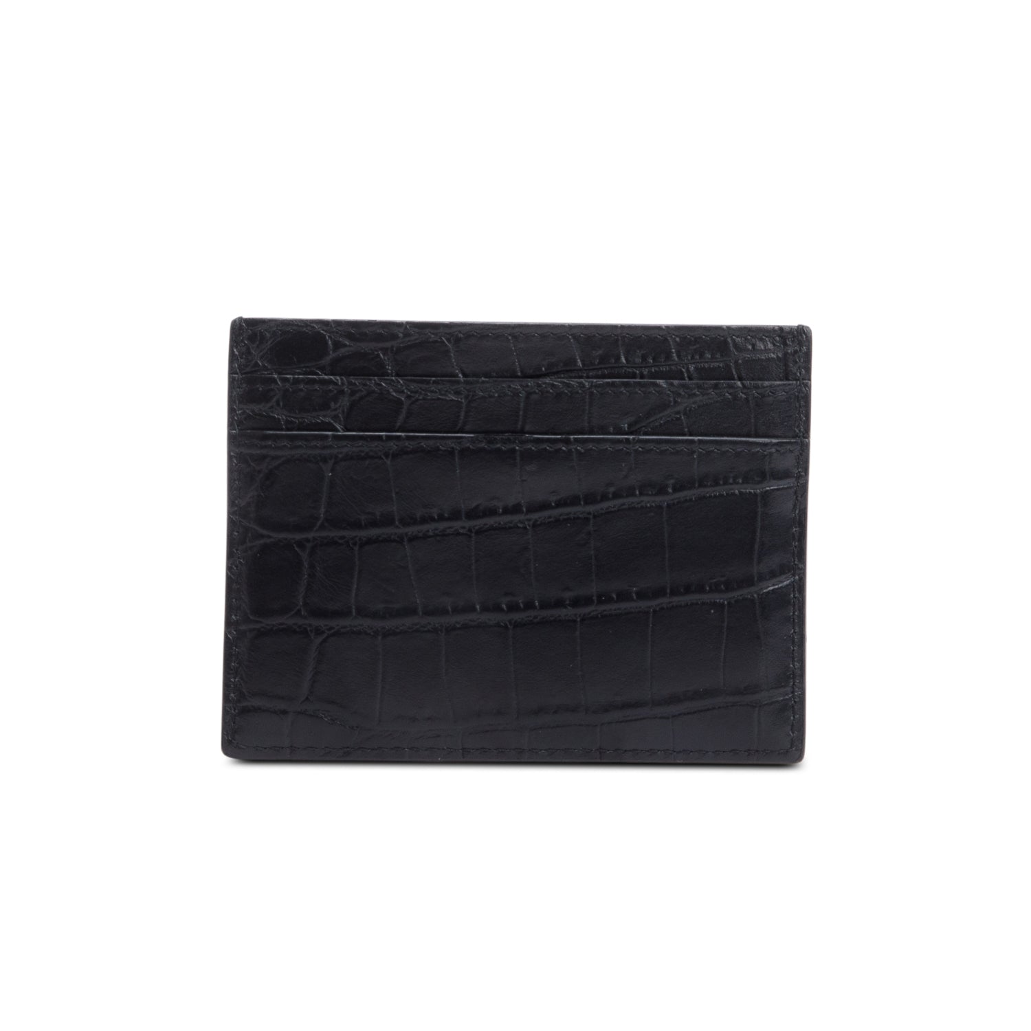 Saint Laurent Black Crocodile Embossed Leather Paris Card Case w/ Box
