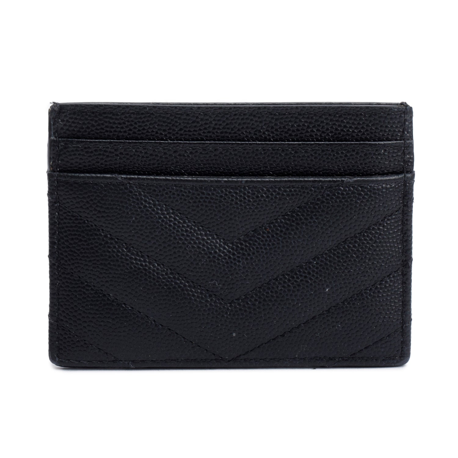 Saint Laurent Black Grain de Poudre Matelasse Chevron Leather Card Holder