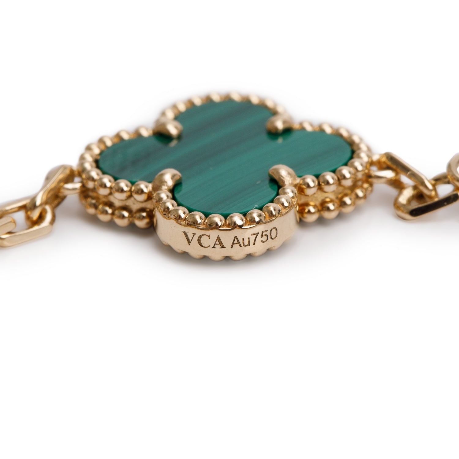 Van Cleef & Arpels 2024 18k Yellow Gold Vintage 5 Motif Malachite Bracelet w/ Box, Receipt & Certificate
