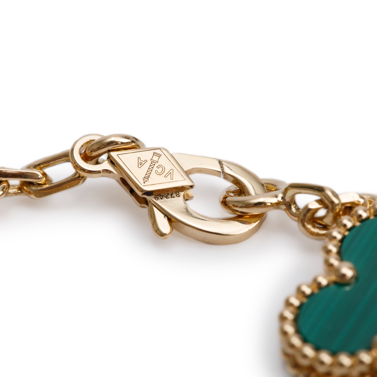 Van Cleef & Arpels 2024 18k Yellow Gold Vintage 5 Motif Malachite Bracelet w/ Box, Receipt & Certificate