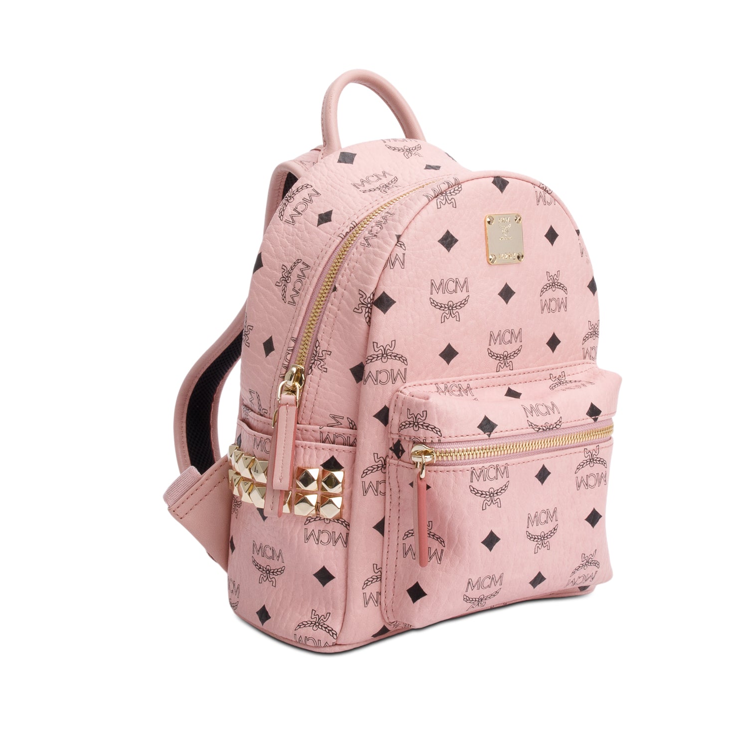 MCM Pink Visetos Side Studs Mini Stark Backpack