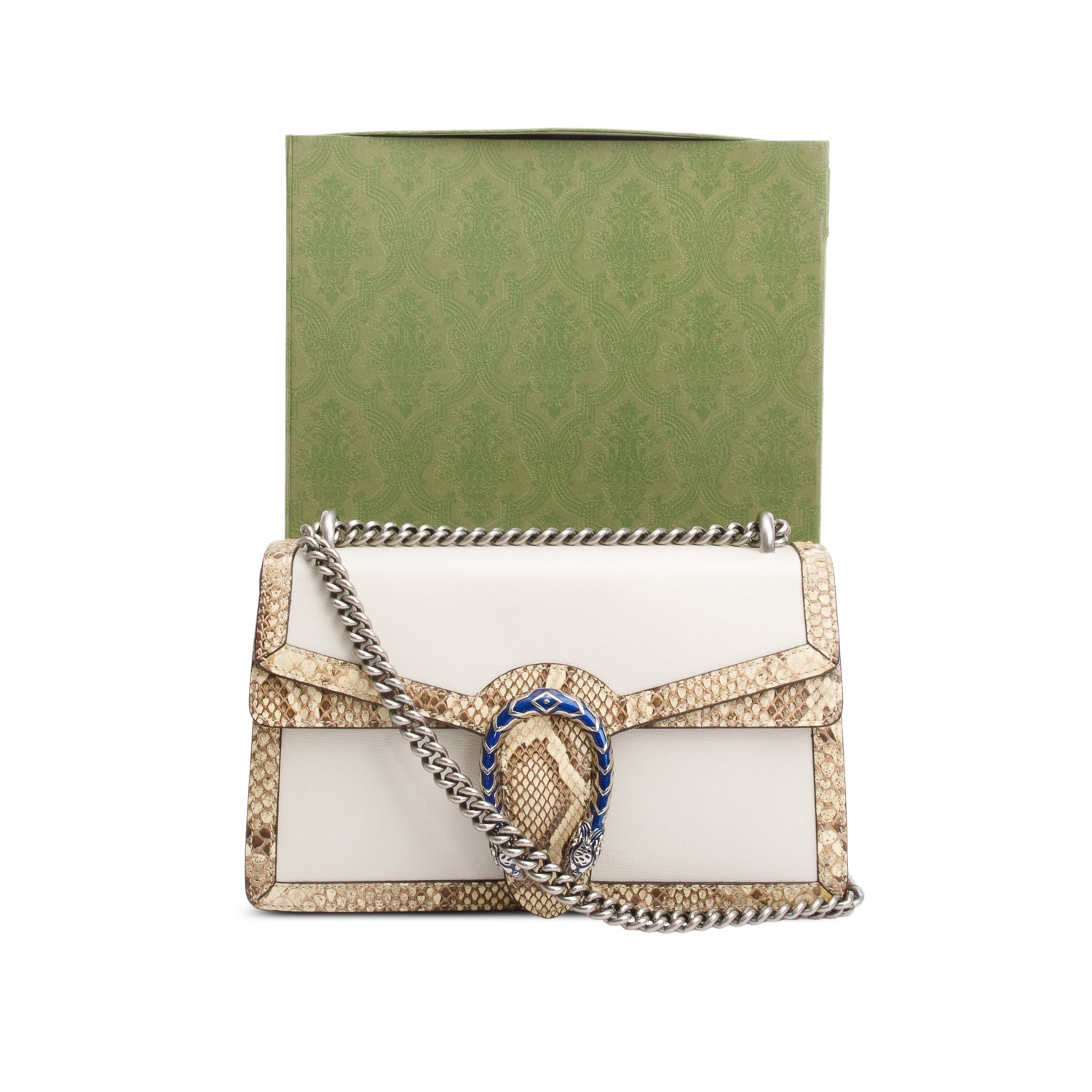 Gucci White Calfskin Leather Python Trim Small Dionysus Shoulder Bag w/ Box