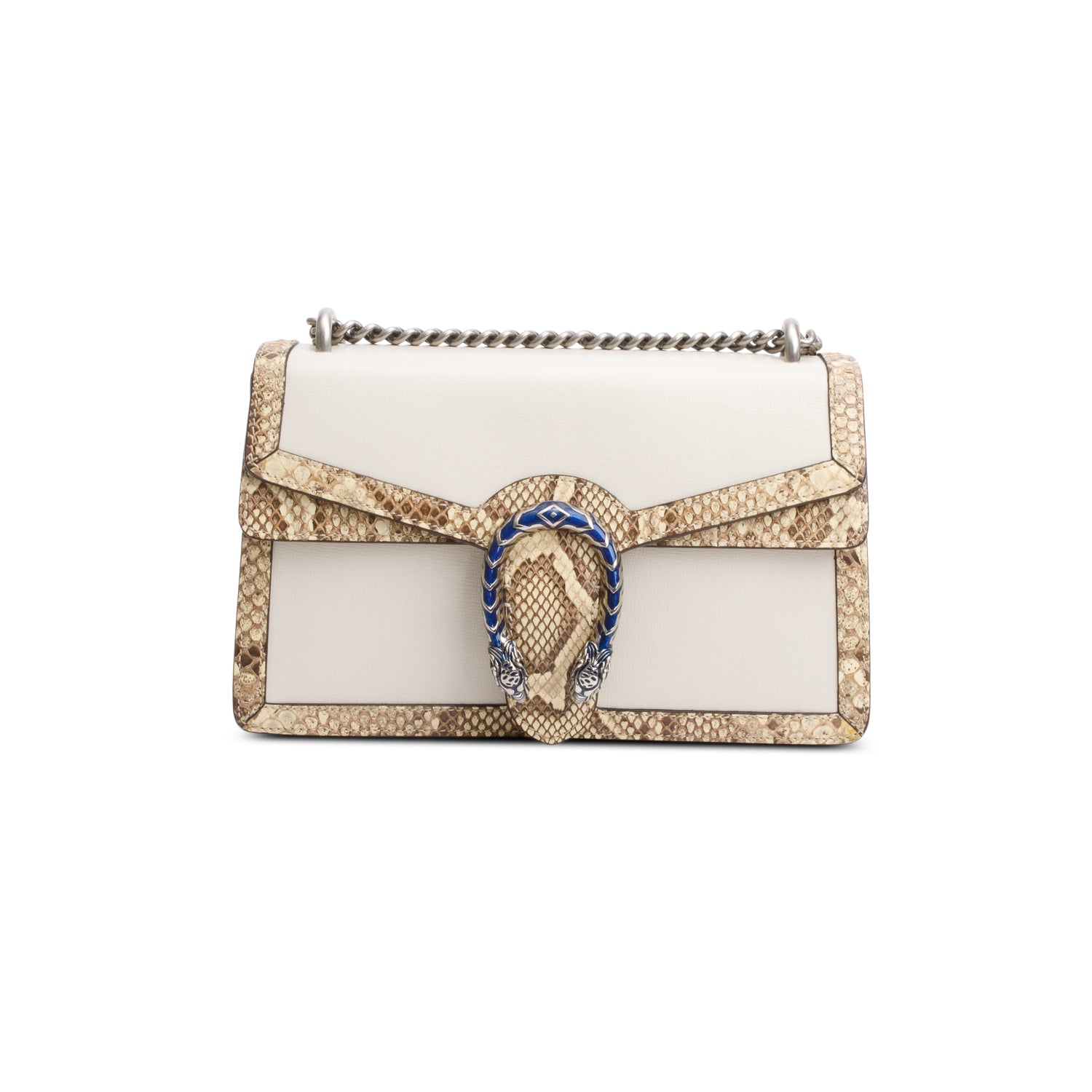 Gucci White Calfskin Leather Python Trim Small Dionysus Shoulder Bag w/ Box