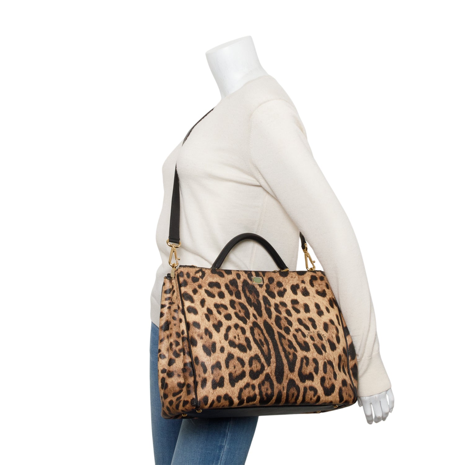 Dolce & Gabbana Leopard Print Leather Large Miss Sicily Double Zip Bag w/ Strap & Authenticity Card