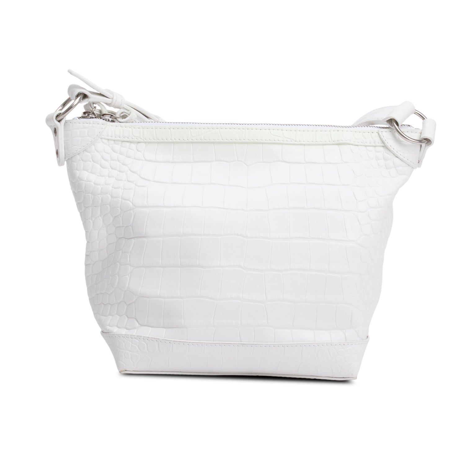 Balenciaga White Crocodile Embossed Leather XS Neo Classic Hobo Bag