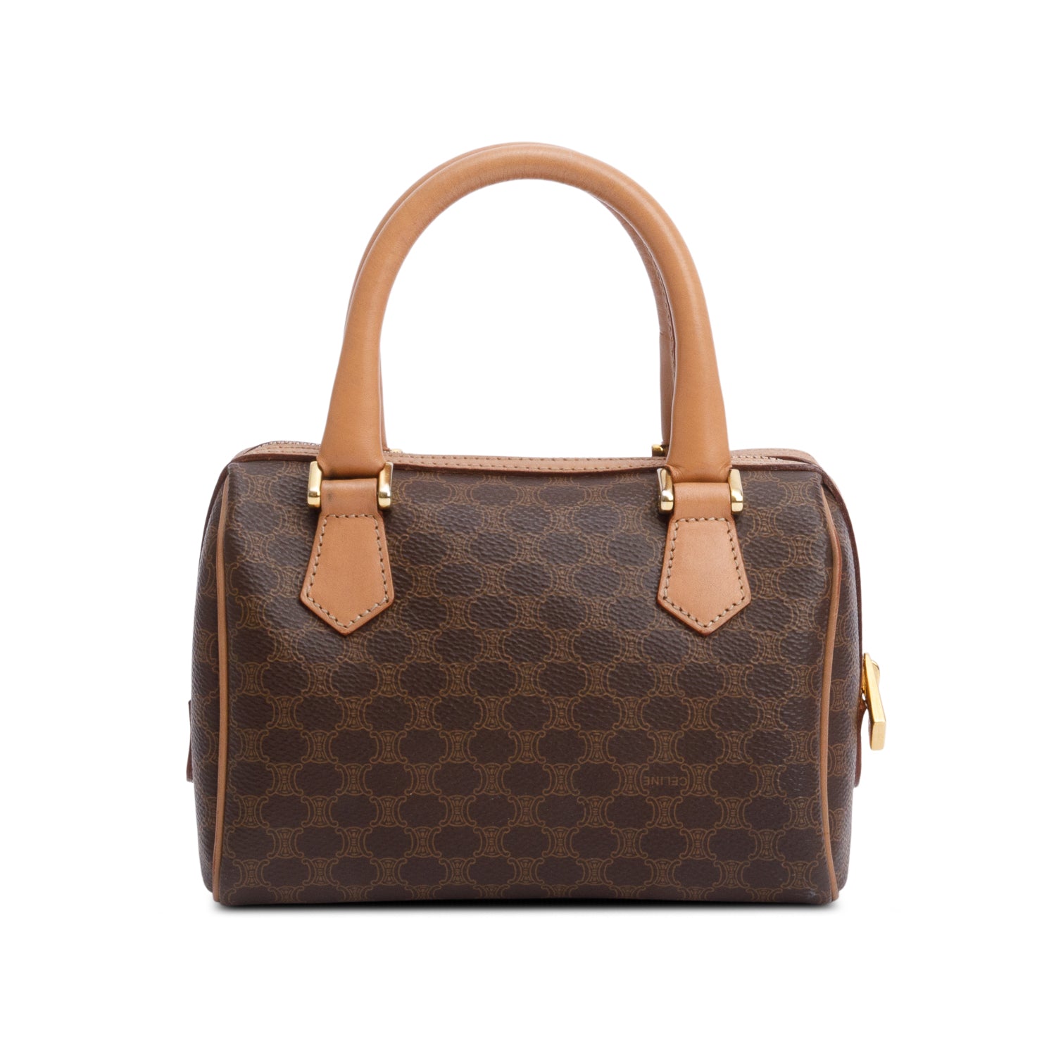 Celine Brown Triomphe Canvas Small Boston Bag w/ Strap