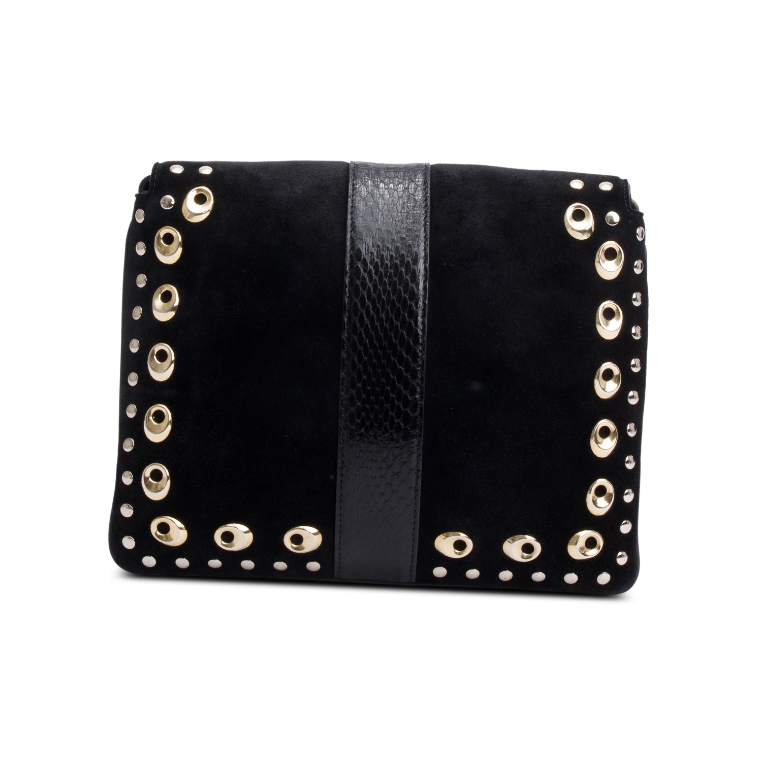 Gucci Black Suede Python Trim Studded Medium Arli Flap Crossbody Bag