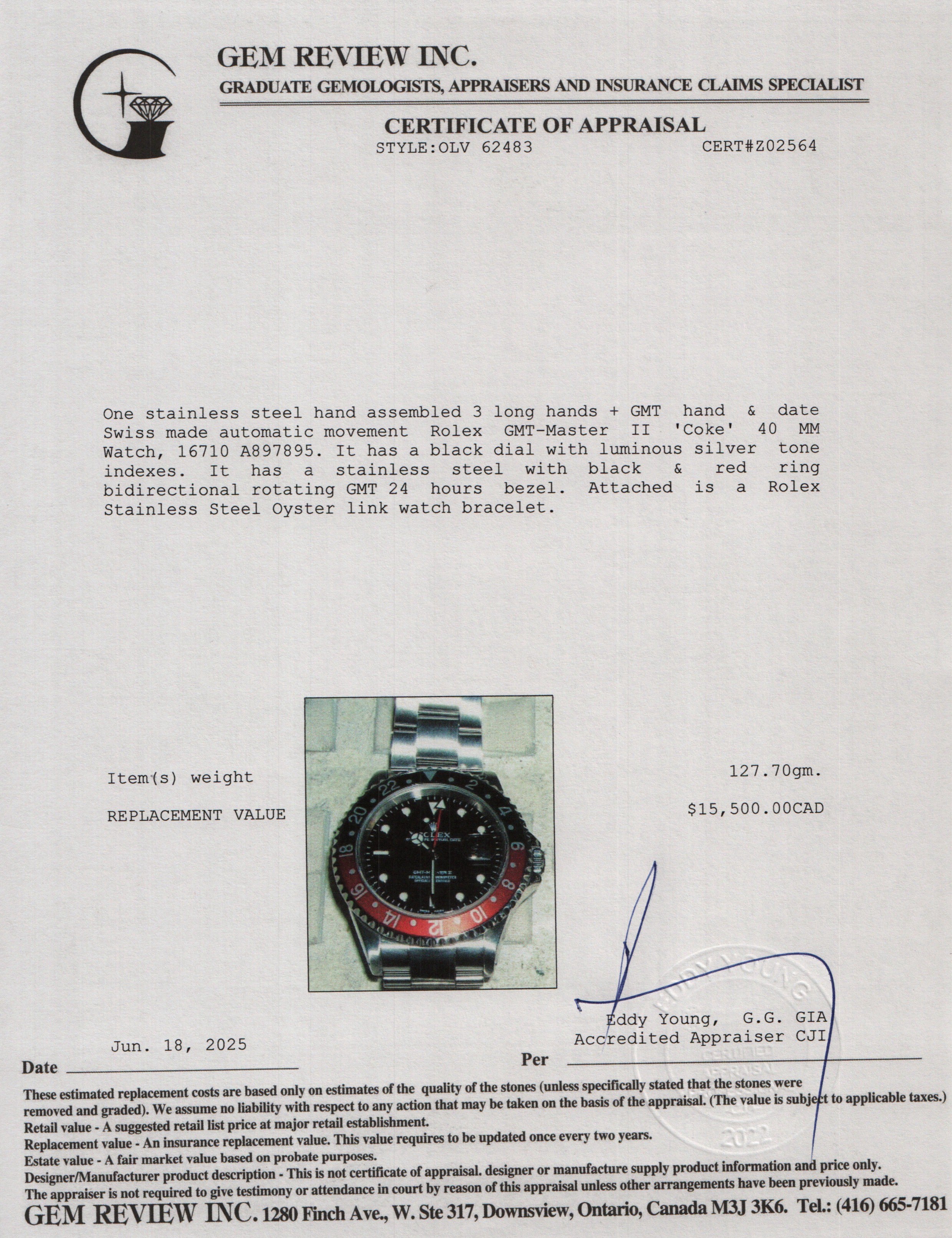 Rolex Stainless Steel GMT-Master II 'Coke' 40 MM Watch 16710