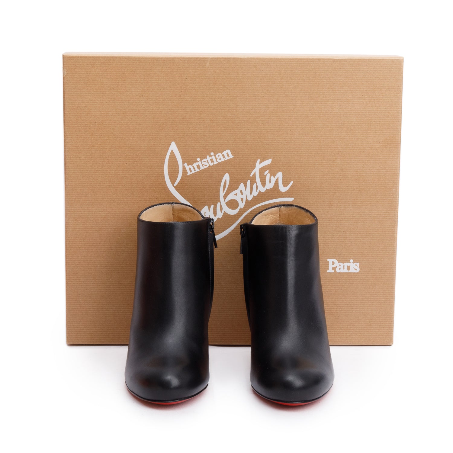 Christian Louboutin Black Calfskin Leather Belle Ankle Boots, Size 35 w/ Box