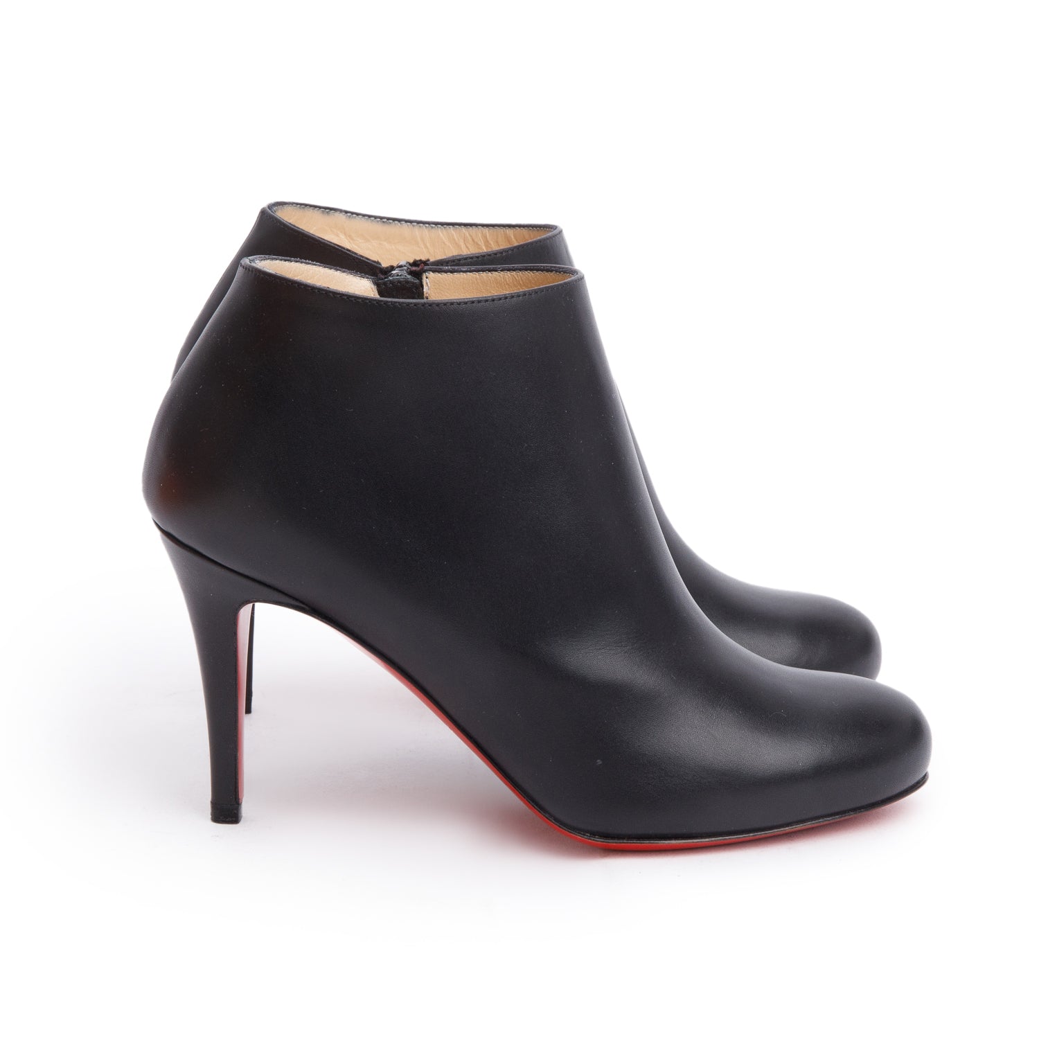Christian Louboutin Black Calfskin Leather Belle Ankle Boots, Size 35 w/ Box