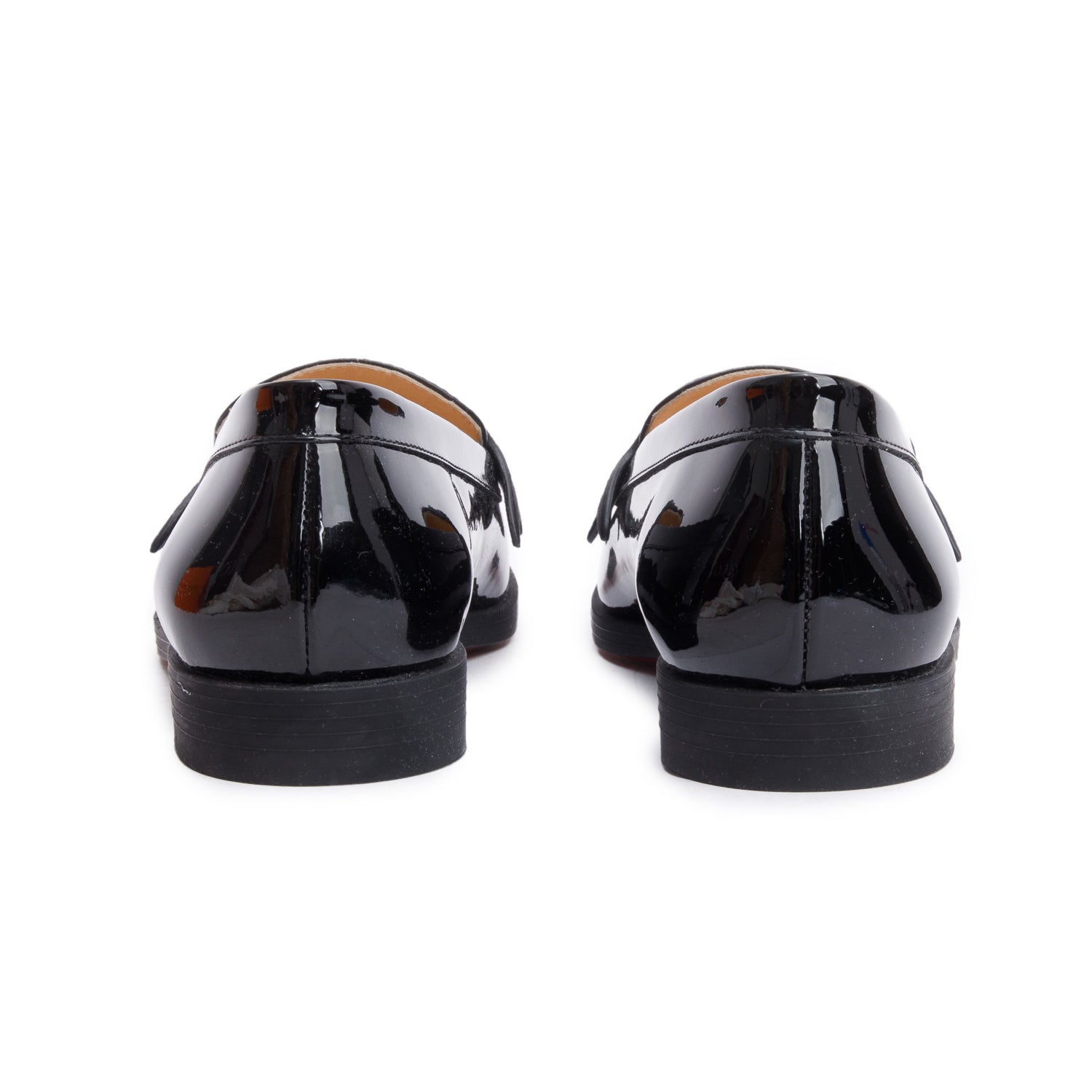 Christian Louboutin Black Patent Leather Suede Mini Penny Flat Shoes, Size 35 w/ Box