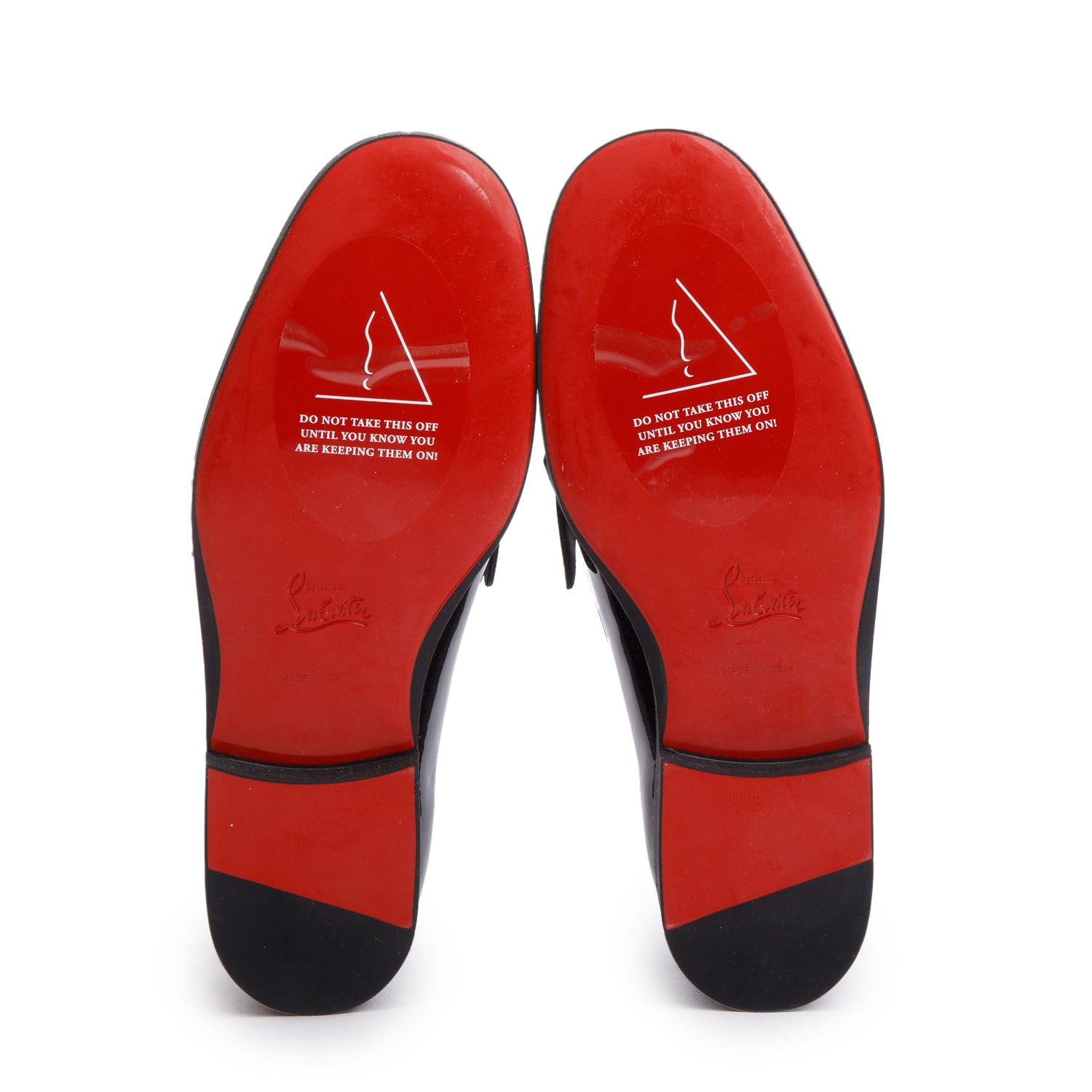 Christian Louboutin Black Patent Leather Suede Mini Penny Flat Shoes, Size 35 w/ Box