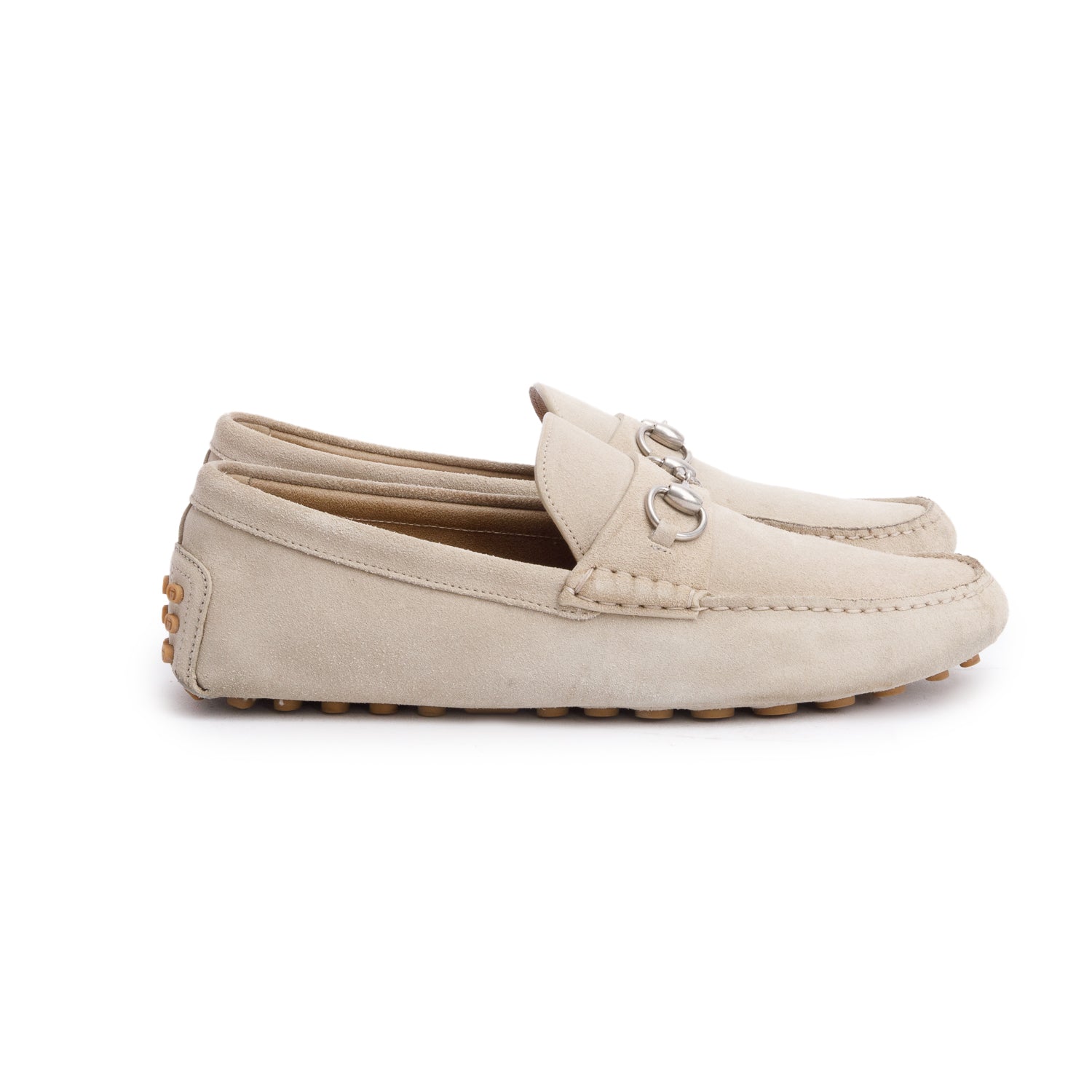 Gucci Grey Suede Horsebit Accent Driver Loafers, Men's Size 9 w/ Box