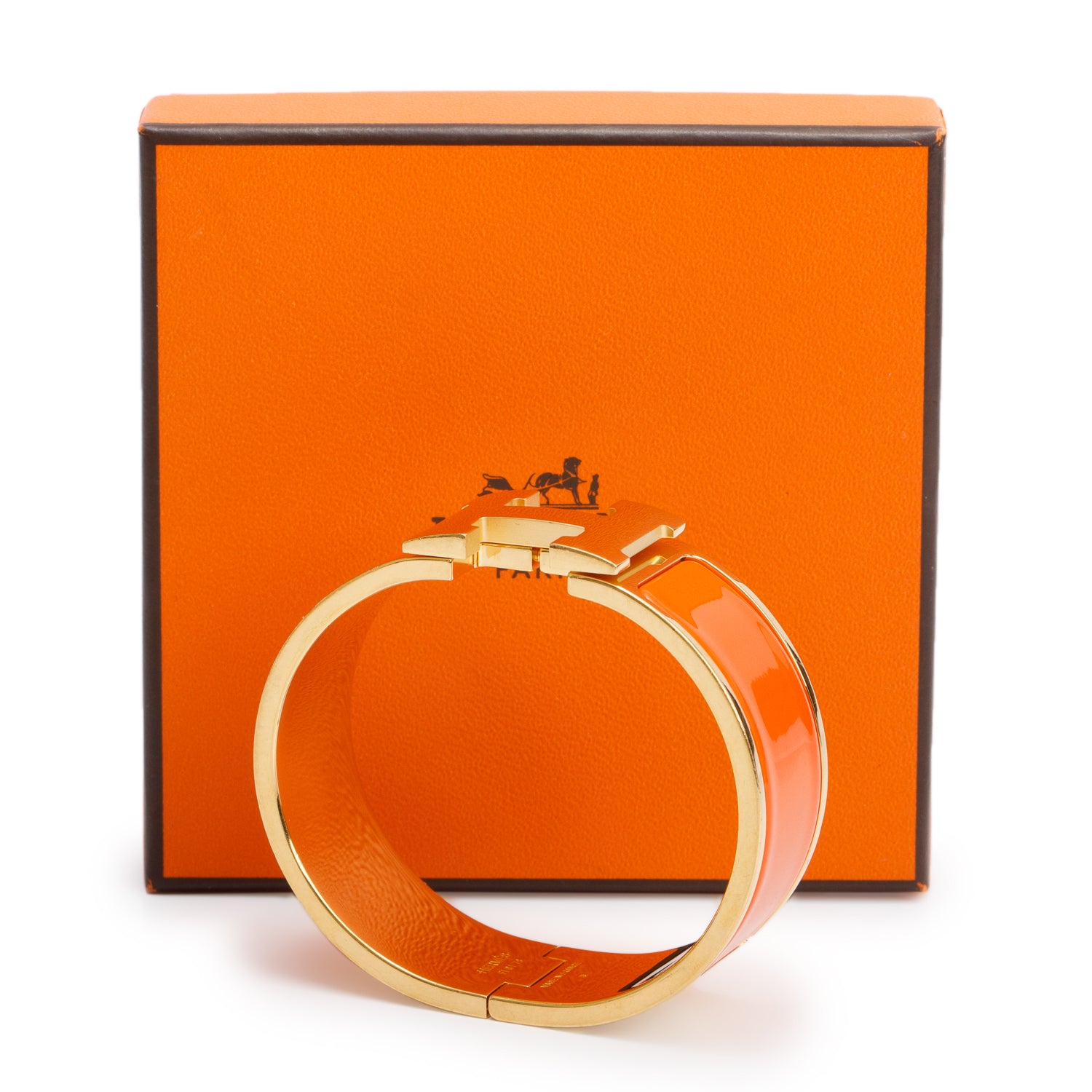 Hermes Gold-Plated Orange Enamel Clic Clac H Bracelet w/ Box