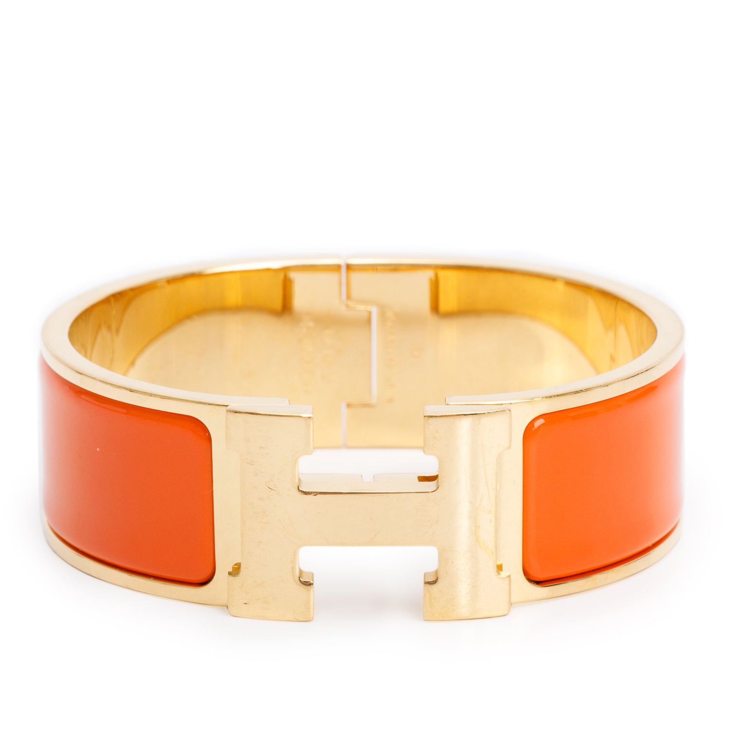 Hermes Gold-Plated Orange Enamel Clic Clac H Bracelet w/ Box