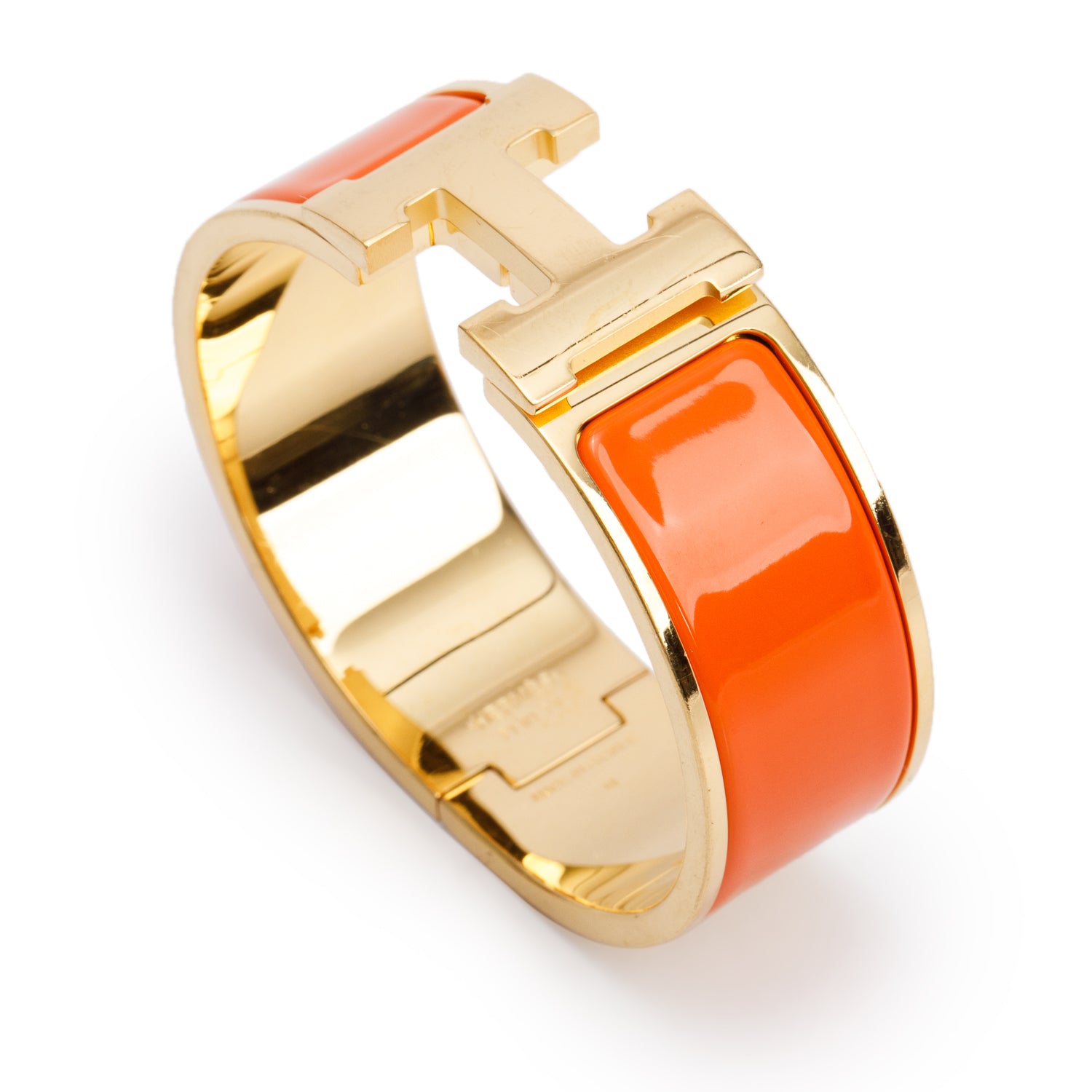 Hermes Gold-Plated Orange Enamel Clic Clac H Bracelet w/ Box