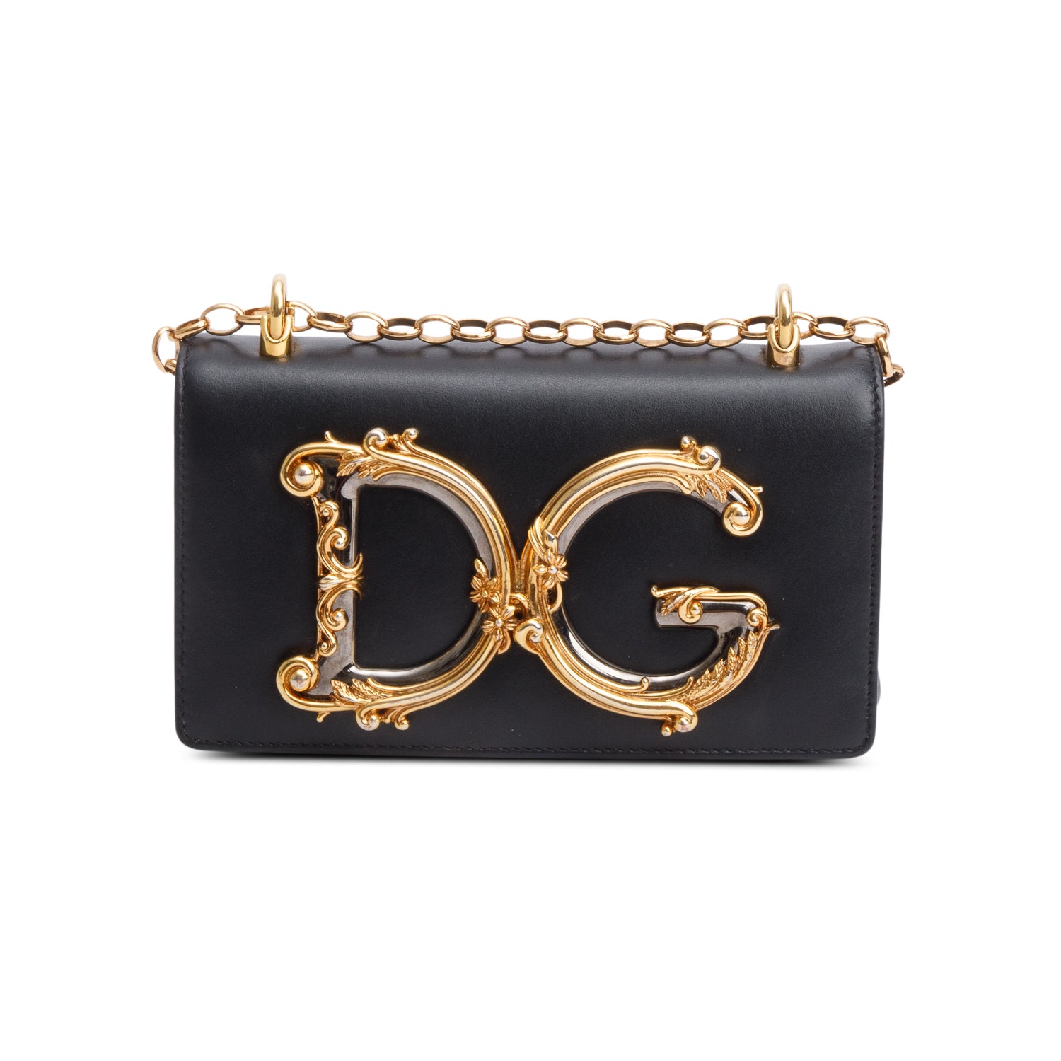 Dolce & Gabbana Black Calfskin Leather DG Girls Phone Crossbody Bag
