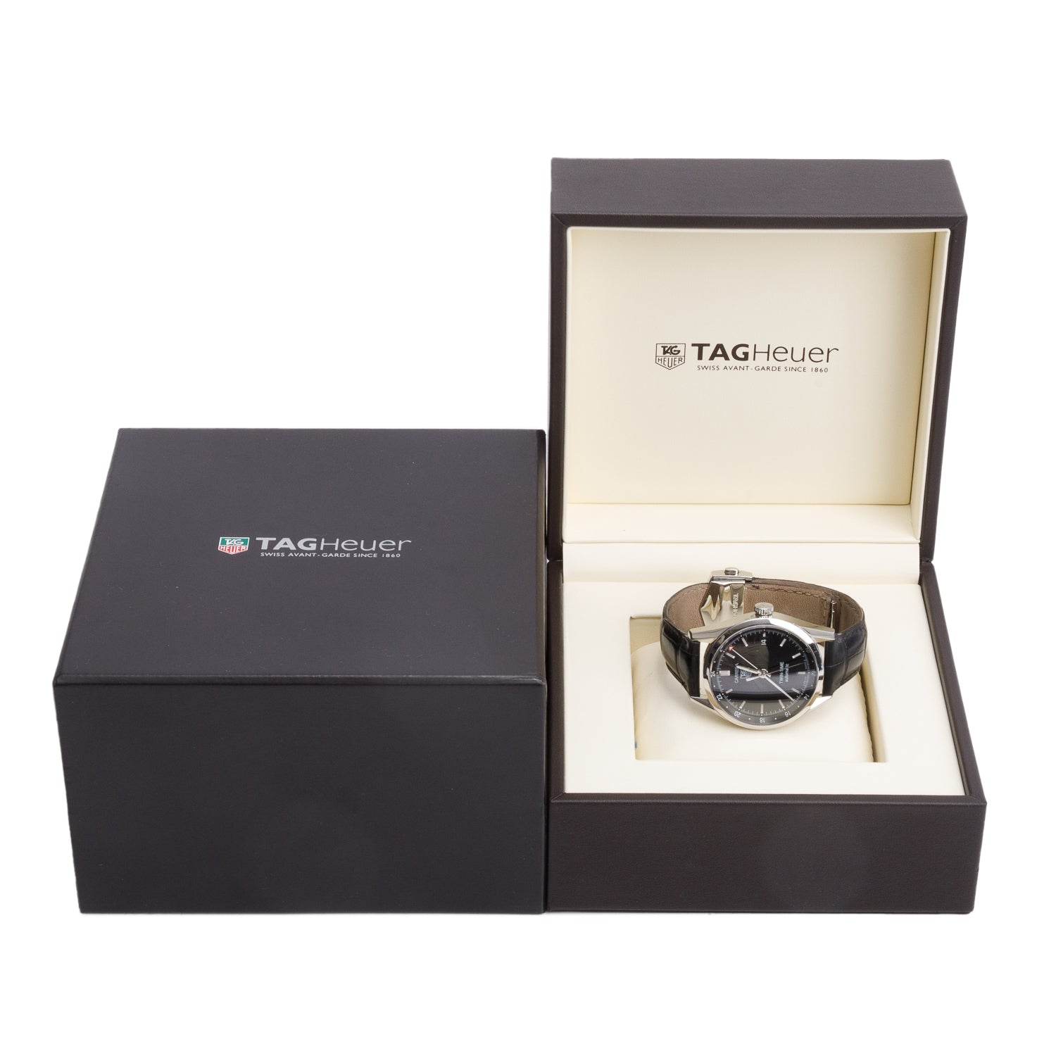 Tag Heuer Stainless Steel Carrera Twin-Time 39 MM Automatic Watch WV2115-0 w/ Box