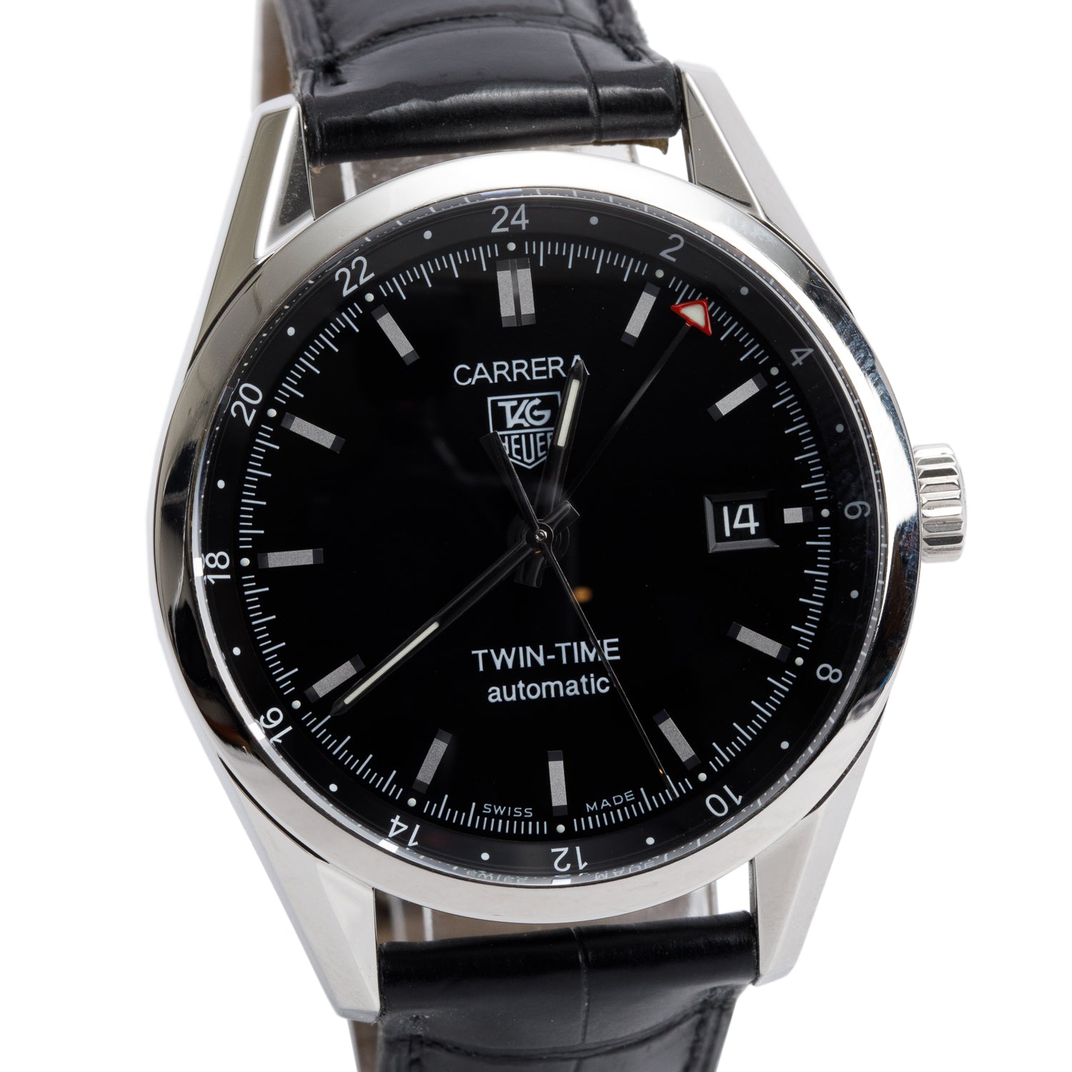 Tag Heuer Stainless Steel Carrera Twin-Time 39 MM Automatic Watch WV2115-0 w/ Box