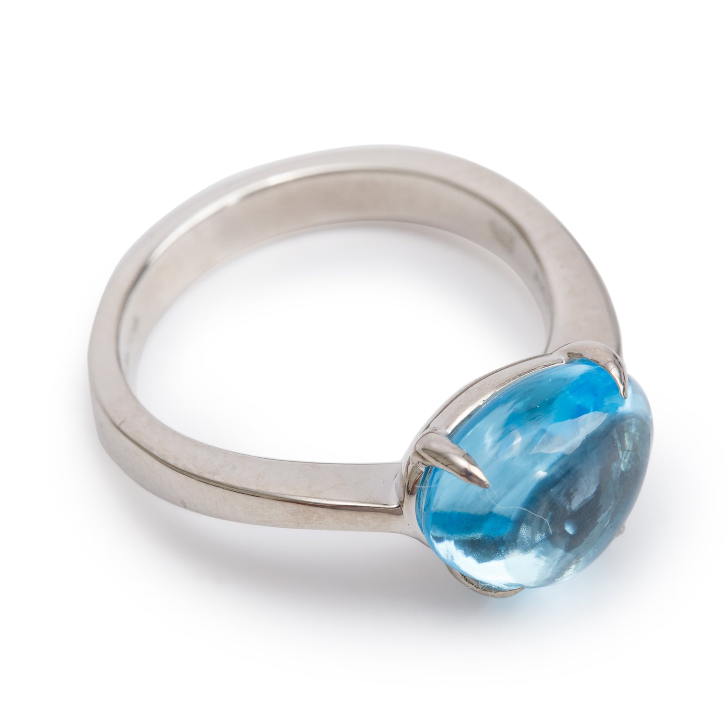 BVLGARI 18k White Gold Blue Topaz Sassi Mediterranean Eden Ring, Size 7 w/ Box