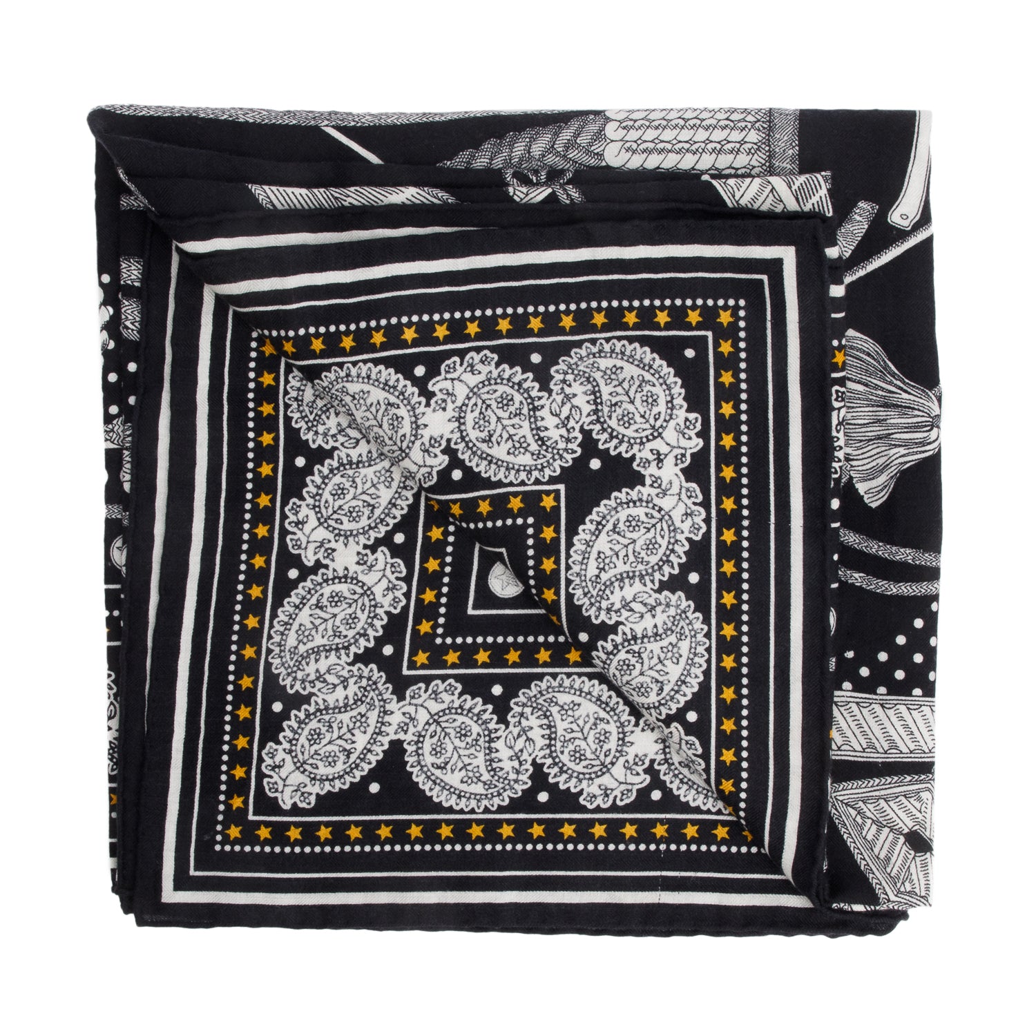 Hermes Black & Multicolor 'Zounes Et Dragons' Cashmere Silk Shawl 140