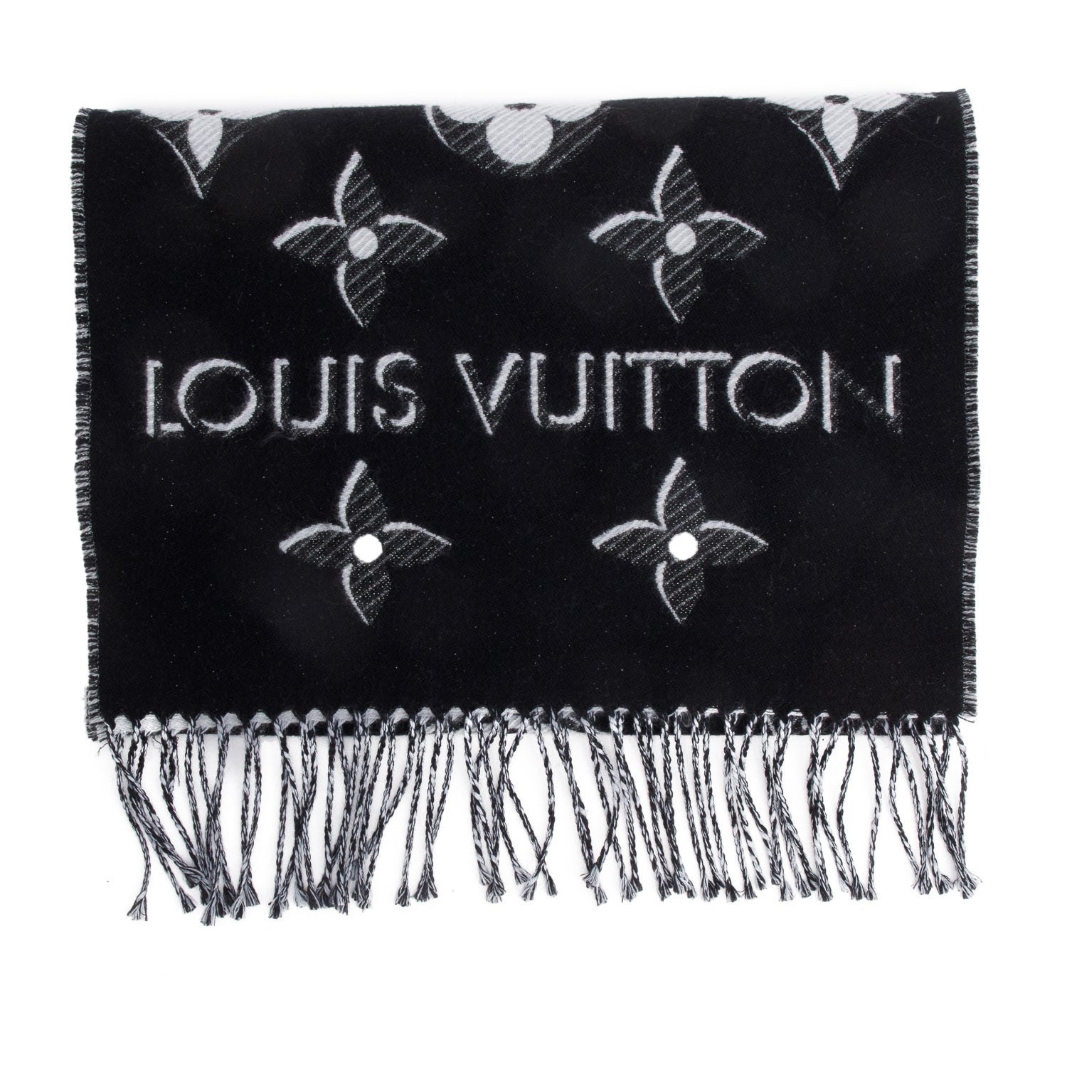 Louis Vuitton Black LV Essential Monogram Wool Shine Scarf