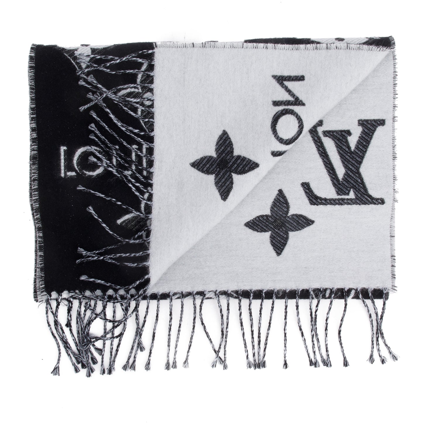 Louis Vuitton Black LV Essential Monogram Wool Shine Scarf