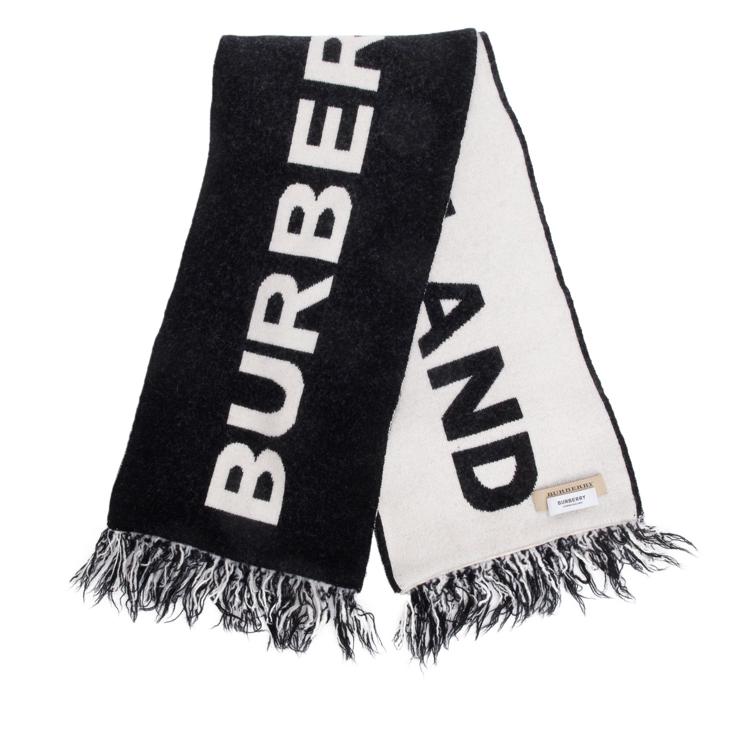 Burberry Black/Neutral Reversible Logo Wool Scarf