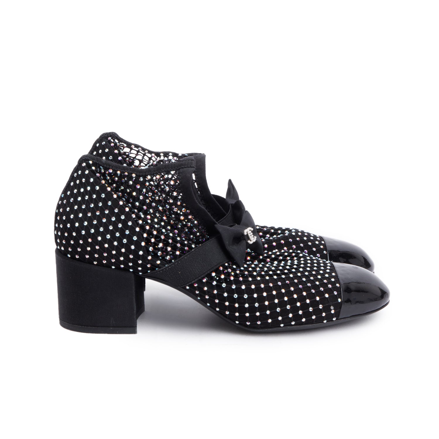 Chanel Black Interlocking CC Logo Bow & Crystal Accent Sock Boots, Size 38