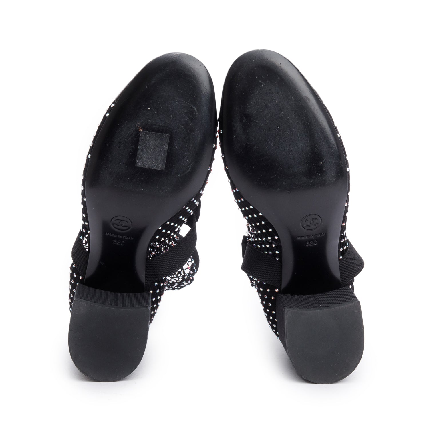 Chanel Black Interlocking CC Logo Bow & Crystal Accent Sock Boots, Size 38