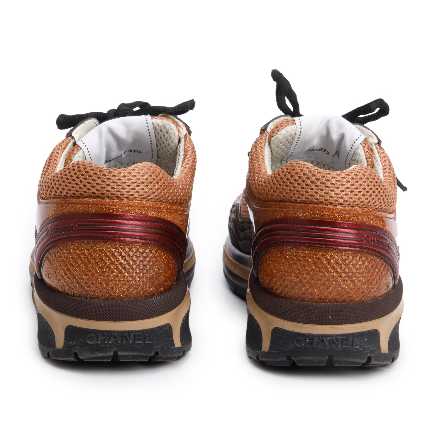 Chanel Brown PVC, Calfskin & Mesh CC Logo Low-Top Sneakers, Size 37.5