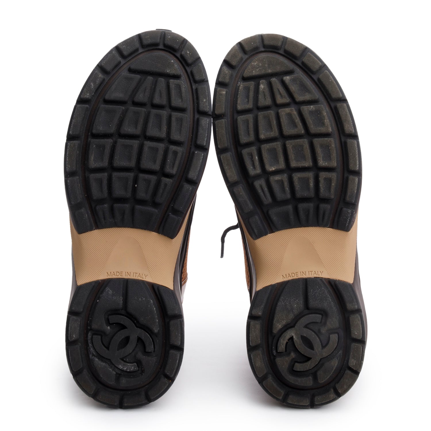 Chanel Brown PVC, Calfskin & Mesh CC Logo Low-Top Sneakers, Size 37.5