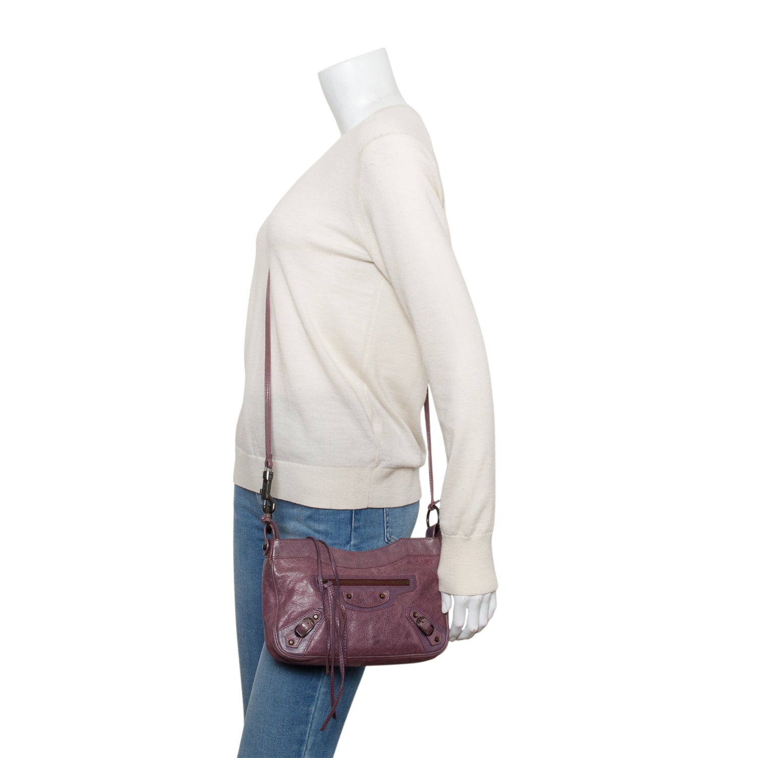 Balenciaga Purple Agneau Leather Classic Motorcycle Hip Crossbody