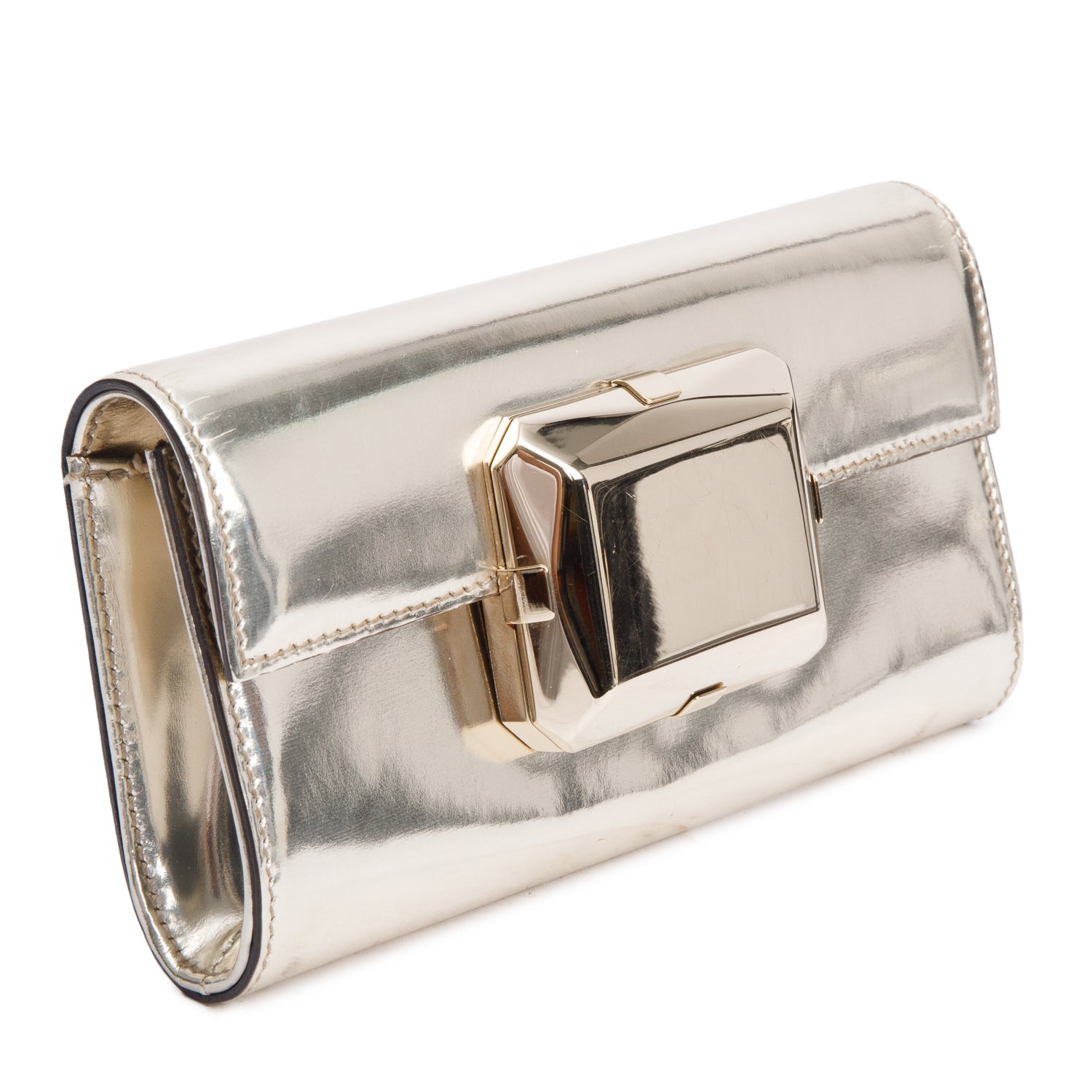 Gucci Gold Patent Leather Gem Clutch w/ Box