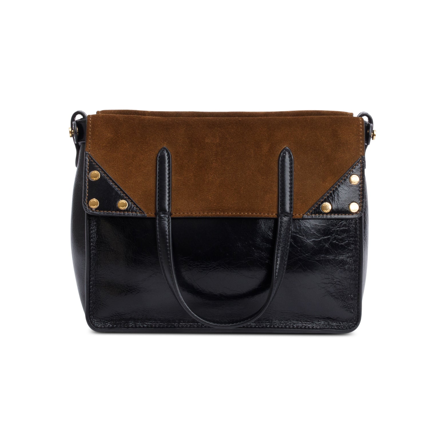 Fendi Black Leather Brown Suede FF Small Flip Bag