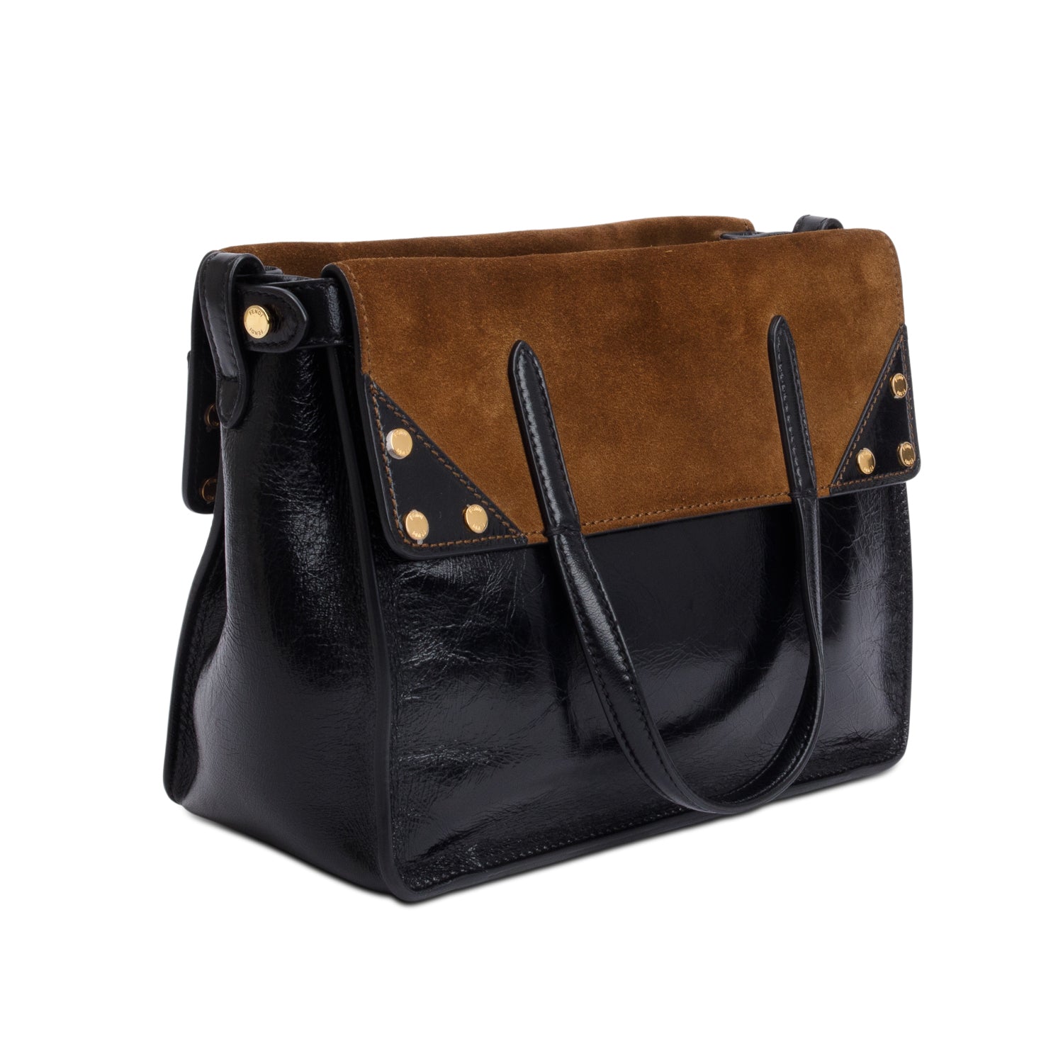 Fendi Black Leather Brown Suede FF Small Flip Bag