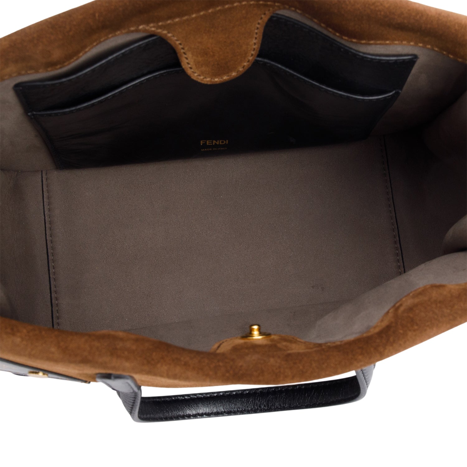 Fendi Black Leather Brown Suede FF Small Flip Bag