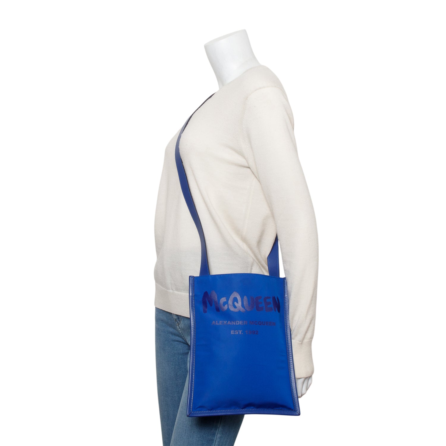 Alexander McQueen Blue Nylon Graffiti Logo Crossbody Bag