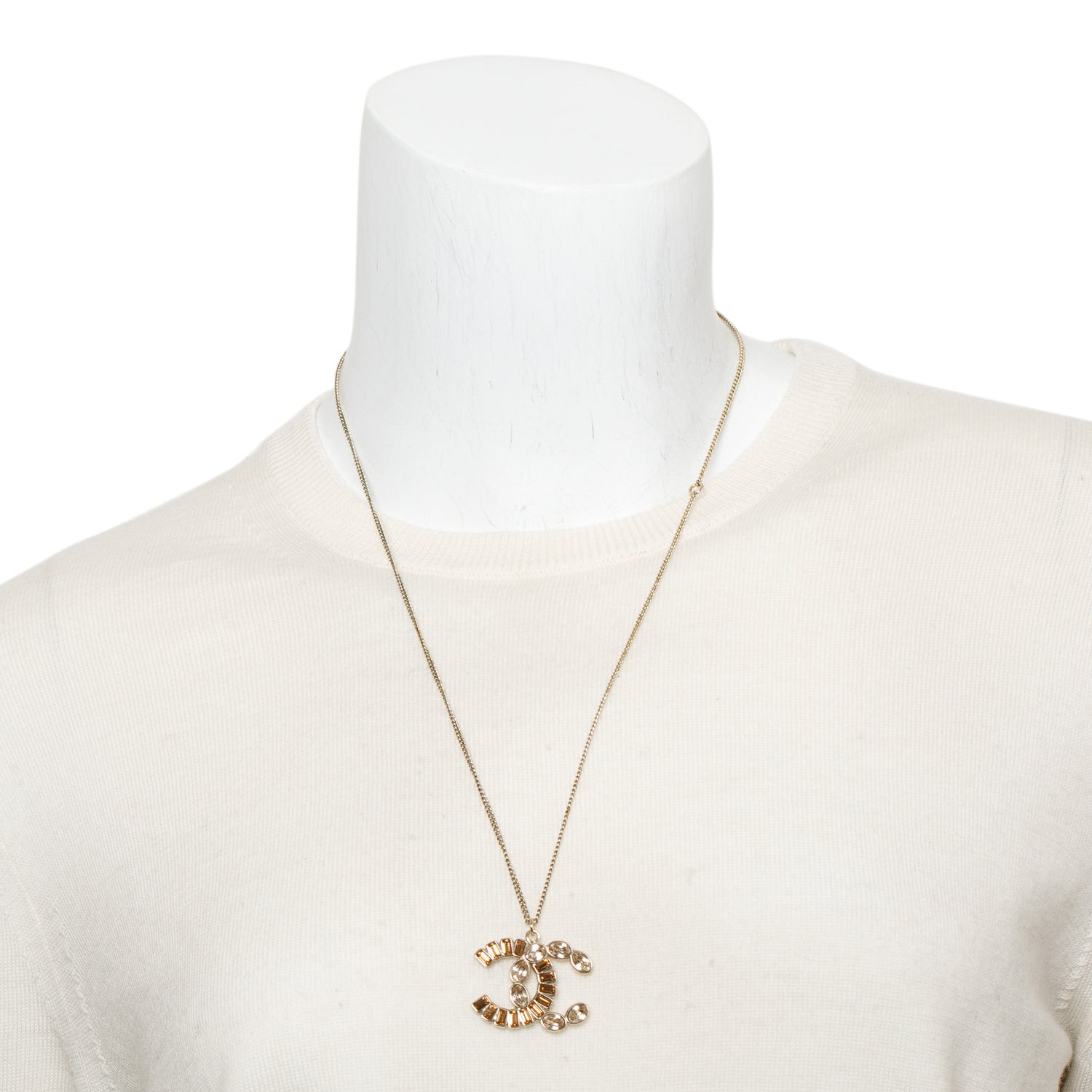 Chanel Gold-Plated Strass CC Pendant Necklace w/ Box