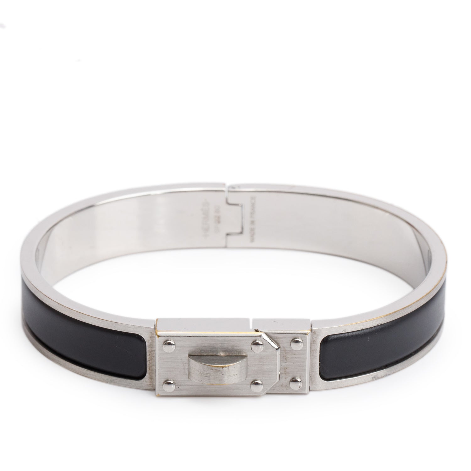 Hermes Palladium Plated Matte Black Enamel Kelly Bracelet w/ Box