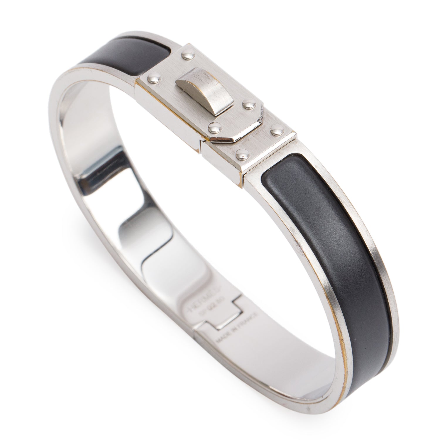 Hermes Palladium Plated Matte Black Enamel Kelly Bracelet w/ Box