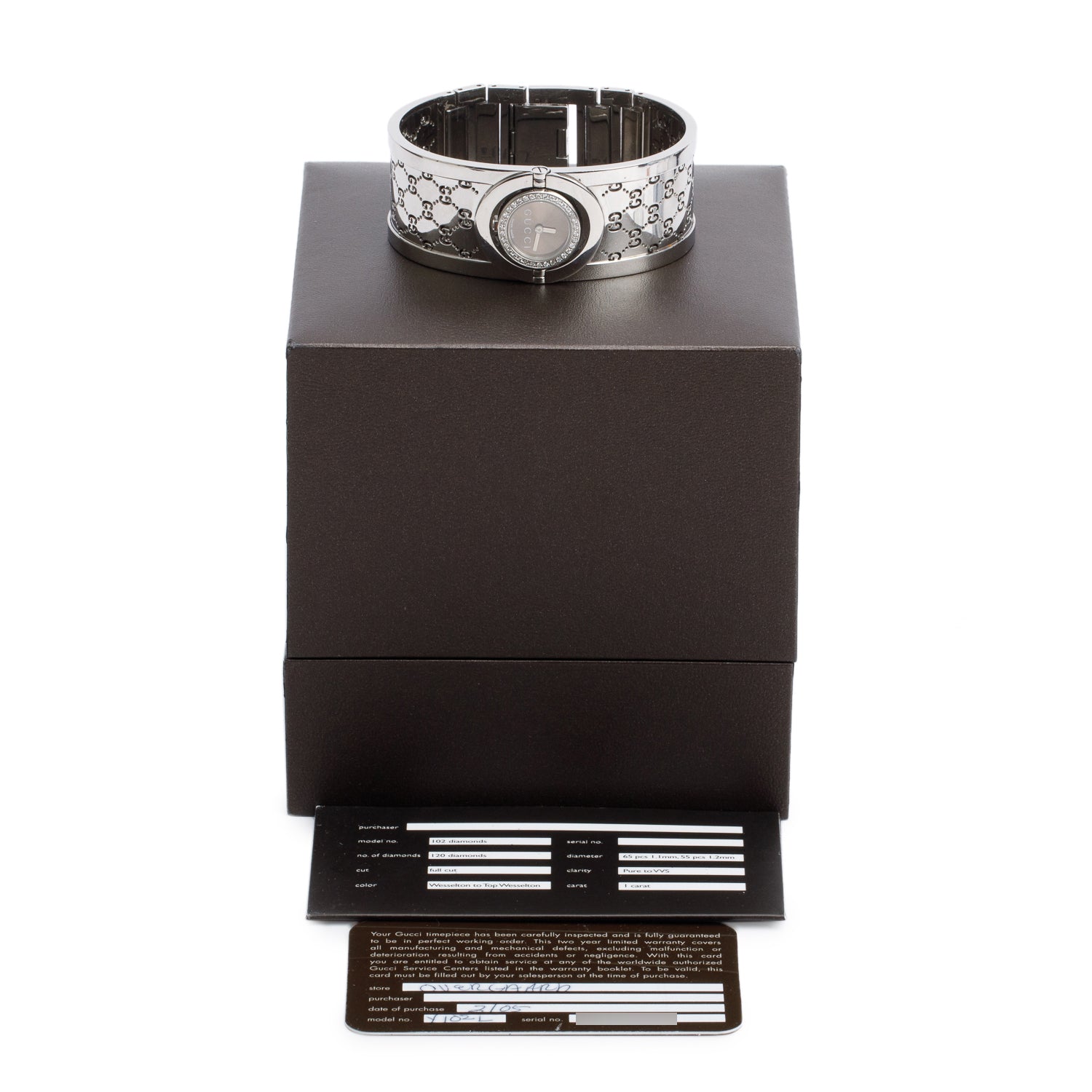 Gucci Stainless Steel Diamond Bezel Twirl 23 MM Quartz Watch Brown Dial w/ Box & Papers