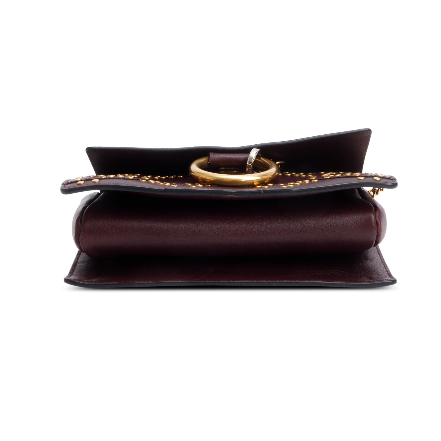Chloe Burgundy Suede & Calfskin Leather Studded Small Faye Shoulder Bag