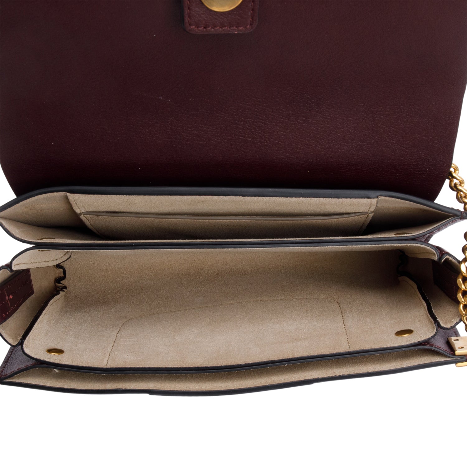 Chloe Burgundy Suede & Calfskin Leather Studded Small Faye Shoulder Bag