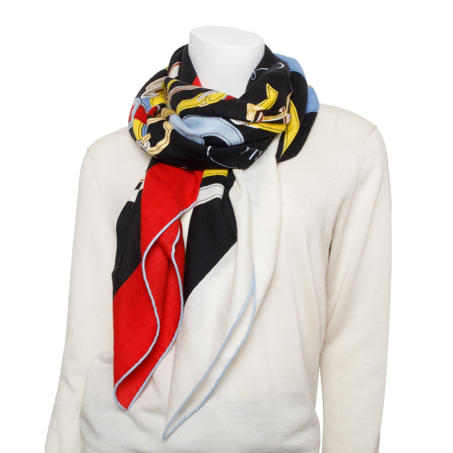 Hermes Black & Multicolor 'Brides de Gala' Cashmere Silk Shawl 140