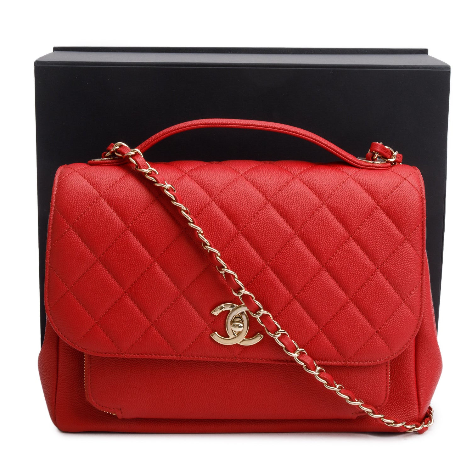 Chanel Red Caviar Leather Large Business Affinity Flap Bag w/ Box & Authenticity Card