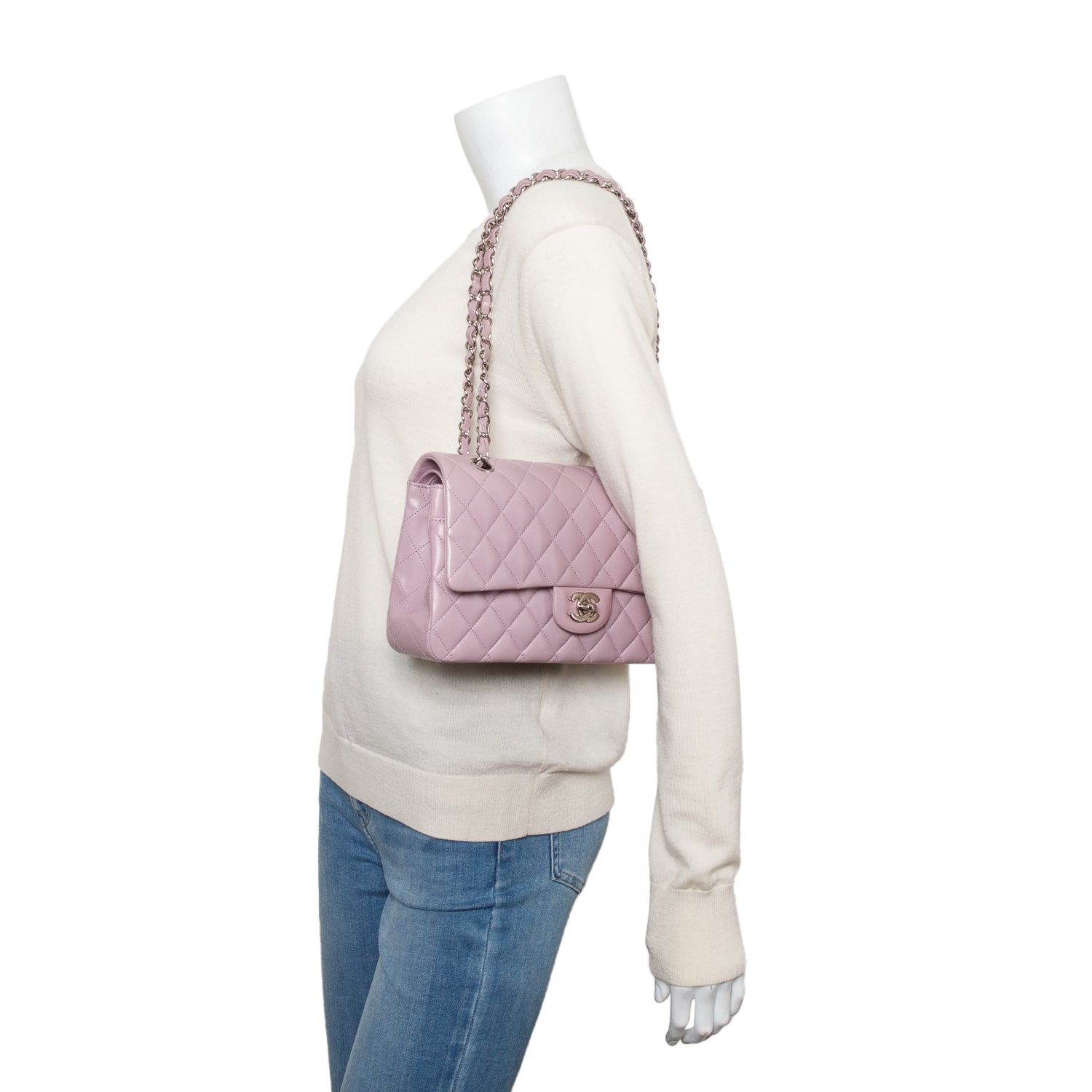 Chanel Purple Quilted Lambskin Leather Classic Medium Double Flap Bag w/ Box & Authenticity Card